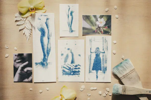 Lot papeterie sensuel fabriqué en France fait main cyanotype & stickers spécial fête des mères