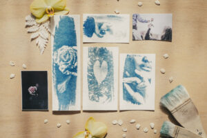 Lot papeterie glamour fabriqué en France fait main cyanotype & stickers spécial fête des mères