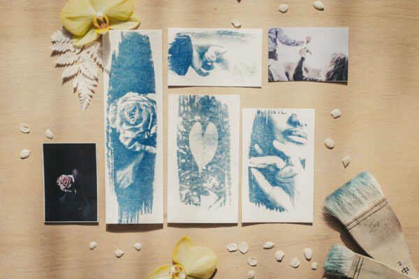 Lot papeterie glamour fabriqué en France fait main cyanotype & stickers spécial fête des mères