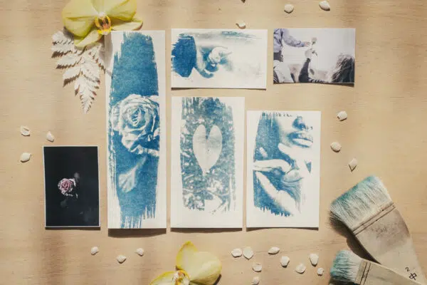 Lot papeterie glamour fabriqué en France fait main cyanotype & stickers spécial fête des mères