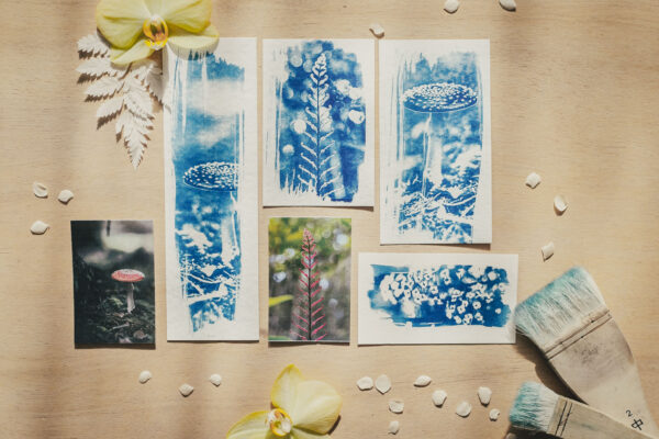 Lot papeterie forestier fabriqué en France fait main cyanotype & stickers spécial fête des mères