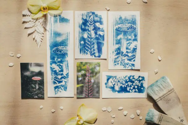 Lot papeterie forestier fabriqué en France fait main cyanotype & stickers spécial fête des mères