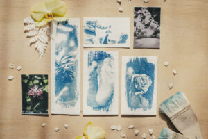 Lot papeterie romantique fabriqué en France fait main cyanotype & stickers spécial fête des mères