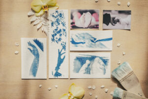 Lot papeterie tactile fabriqué en France fait main cyanotype & stickers spécial fête des mères