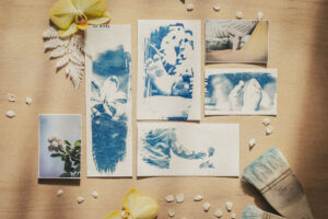 Lot papeterie douceur fabriqué en France fait main cyanotype & stickers spécial fête des mères